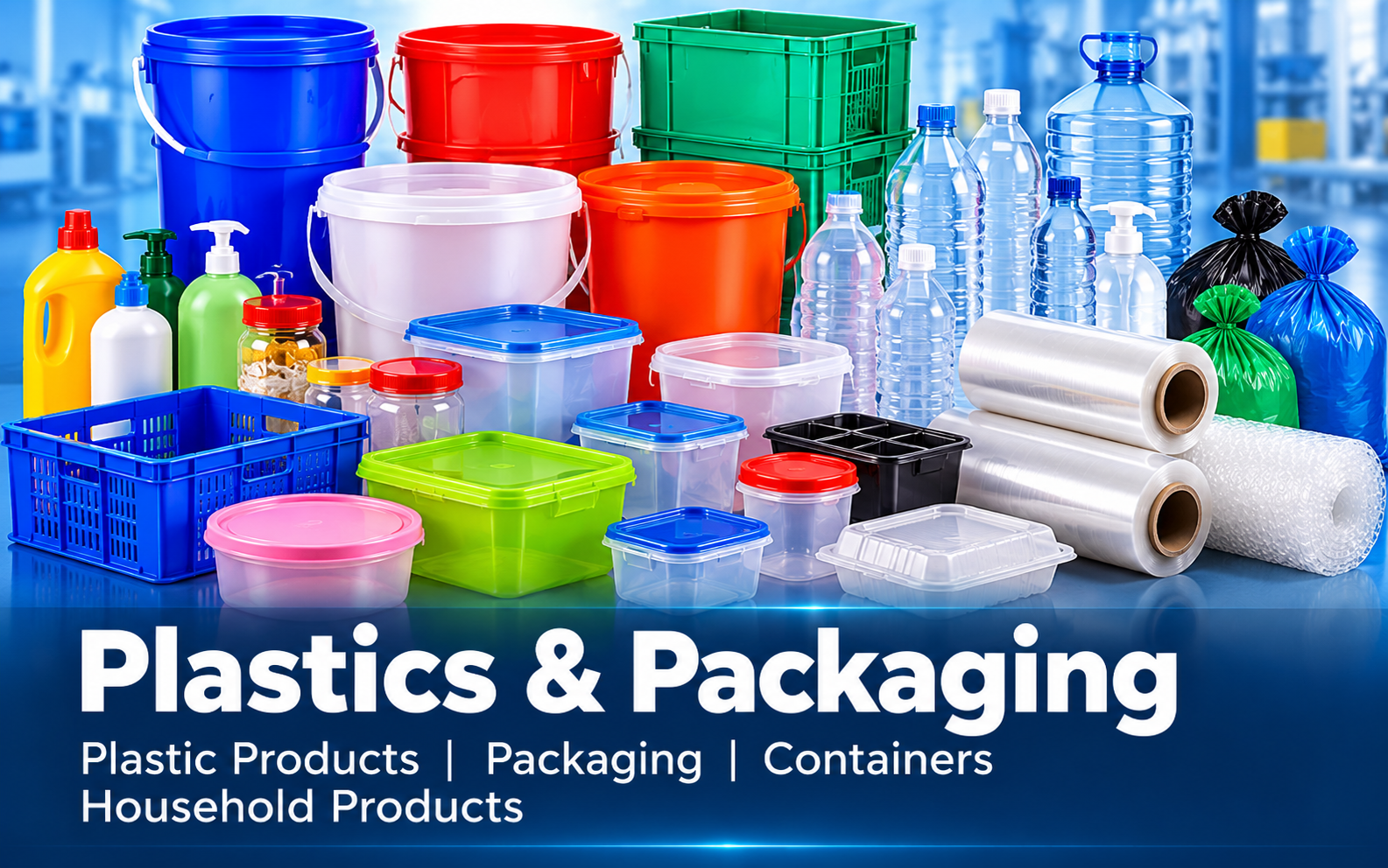 Plastic products and packaging from India including containers, bottles, household products and packaging