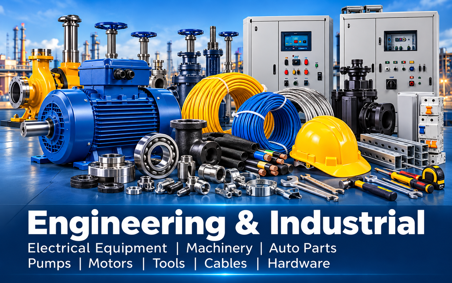 Engineering and industrial products from India including machinery, motors, pumps, tools and cables