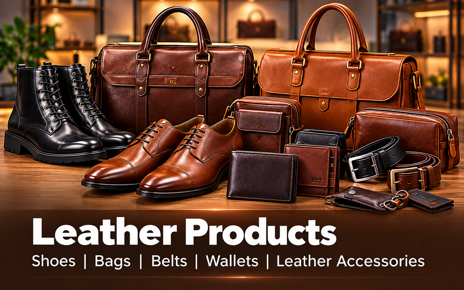 Leather products from India including leather shoes, bags, belts, wallets and accessories